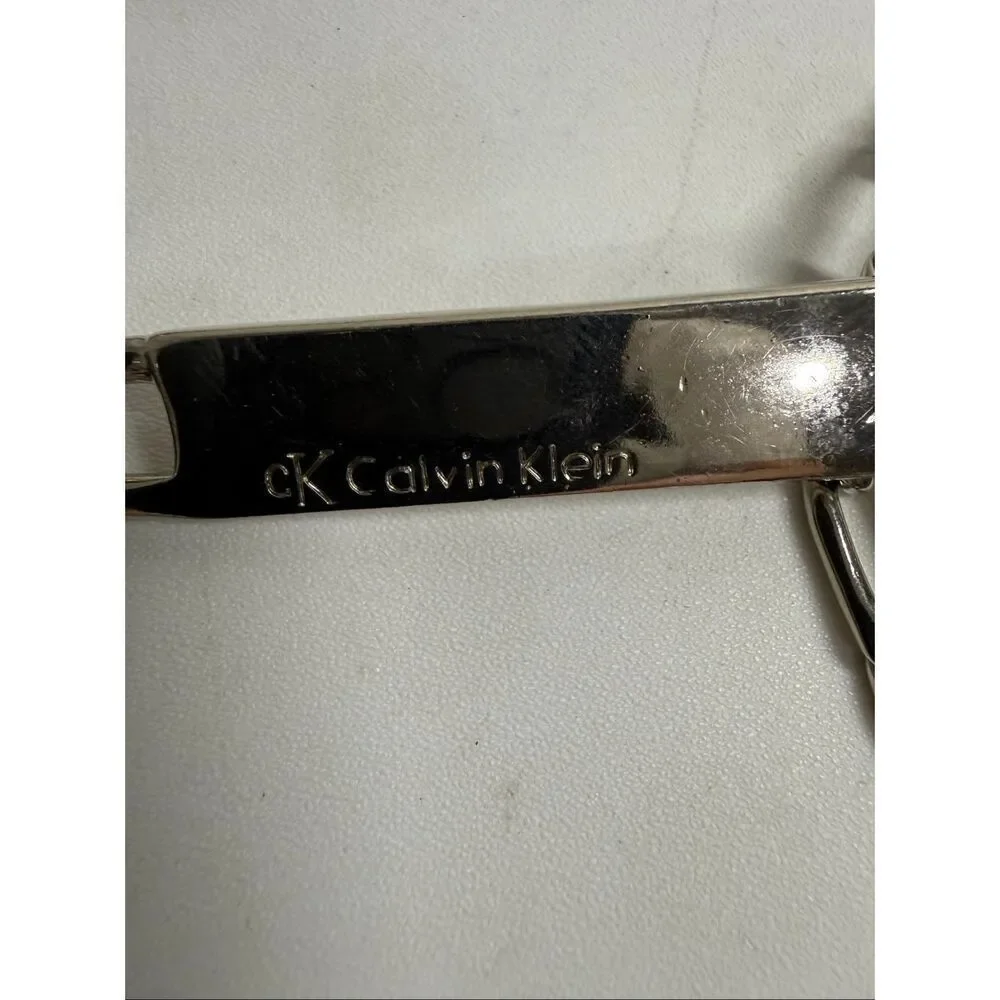 Vintage Calvin Klein Silver Tone Geometric Chain Belt One size Logo 33” *Notes